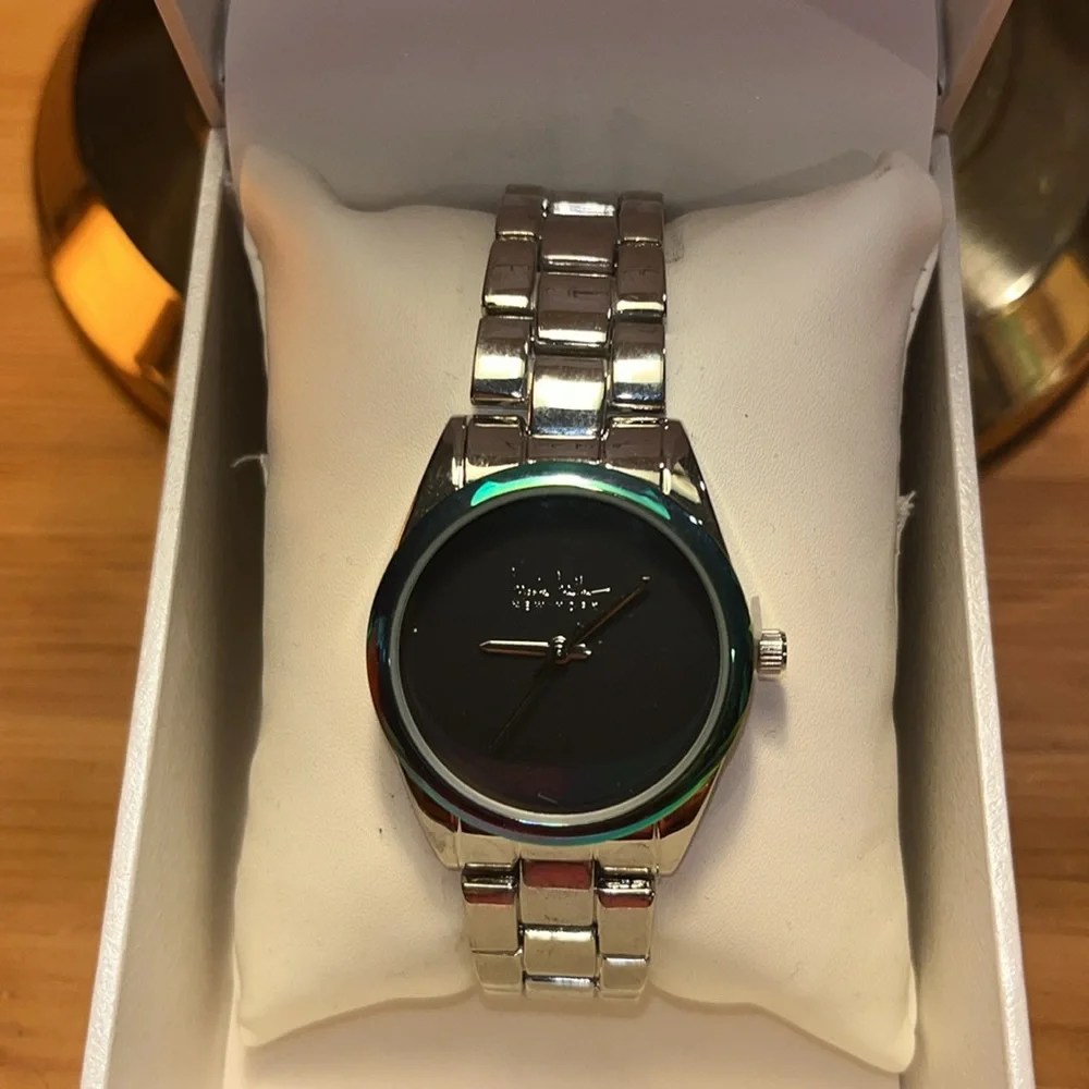Nicole Miller New York Silver Watch | Minimalist Round Dial | Polished NWT